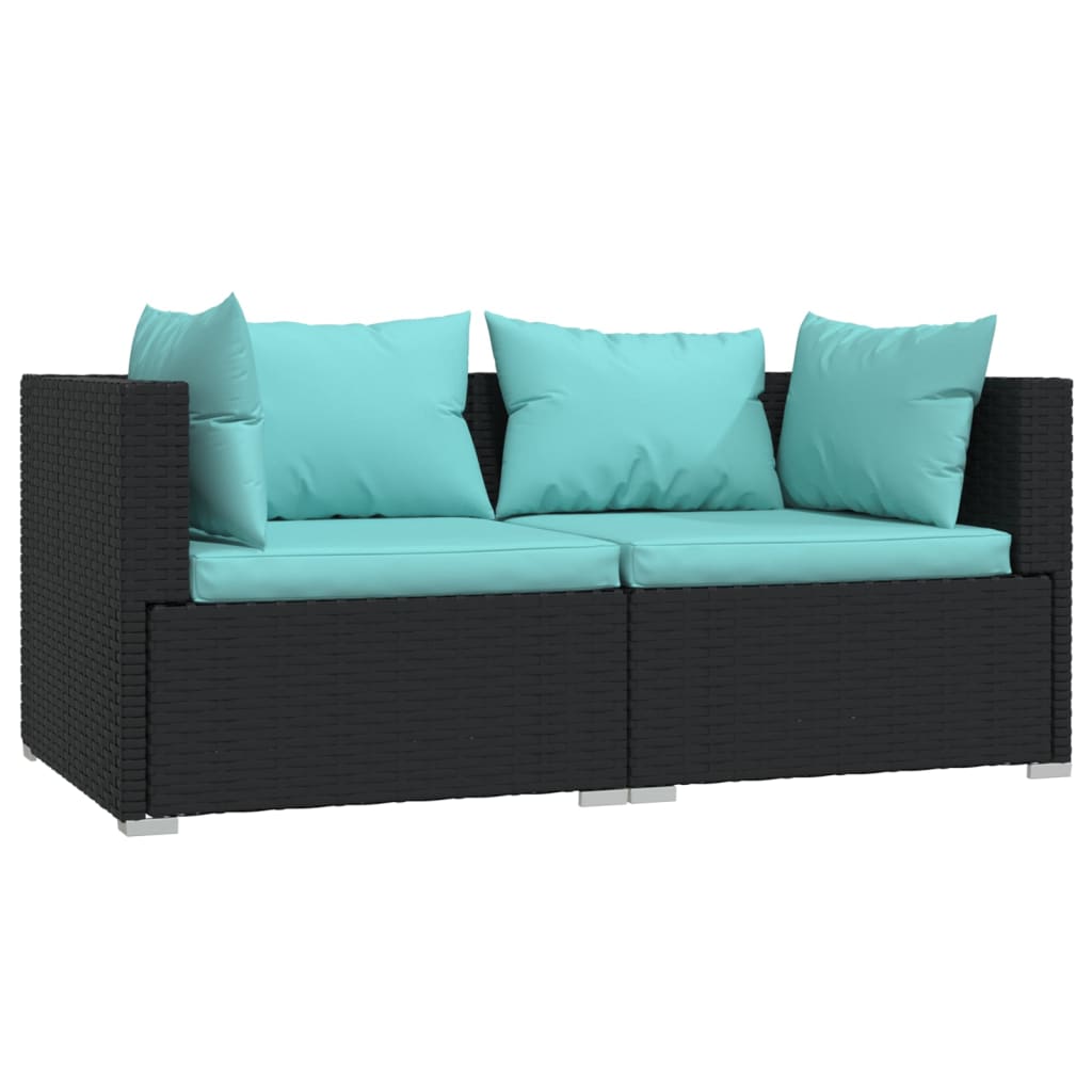 3 Pcs conjunto lounge de jardim c/ almofadões vime PE preto