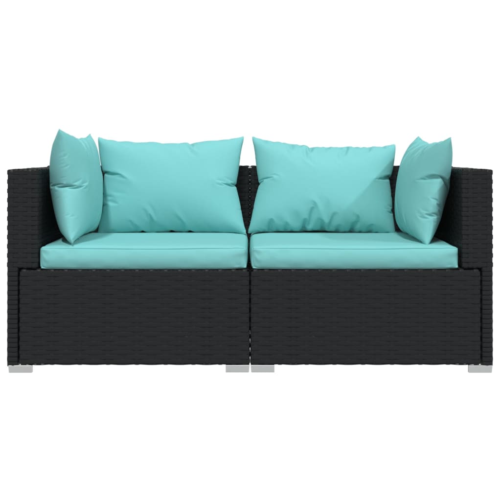 3 Pcs conjunto lounge de jardim c/ almofadões vime PE preto