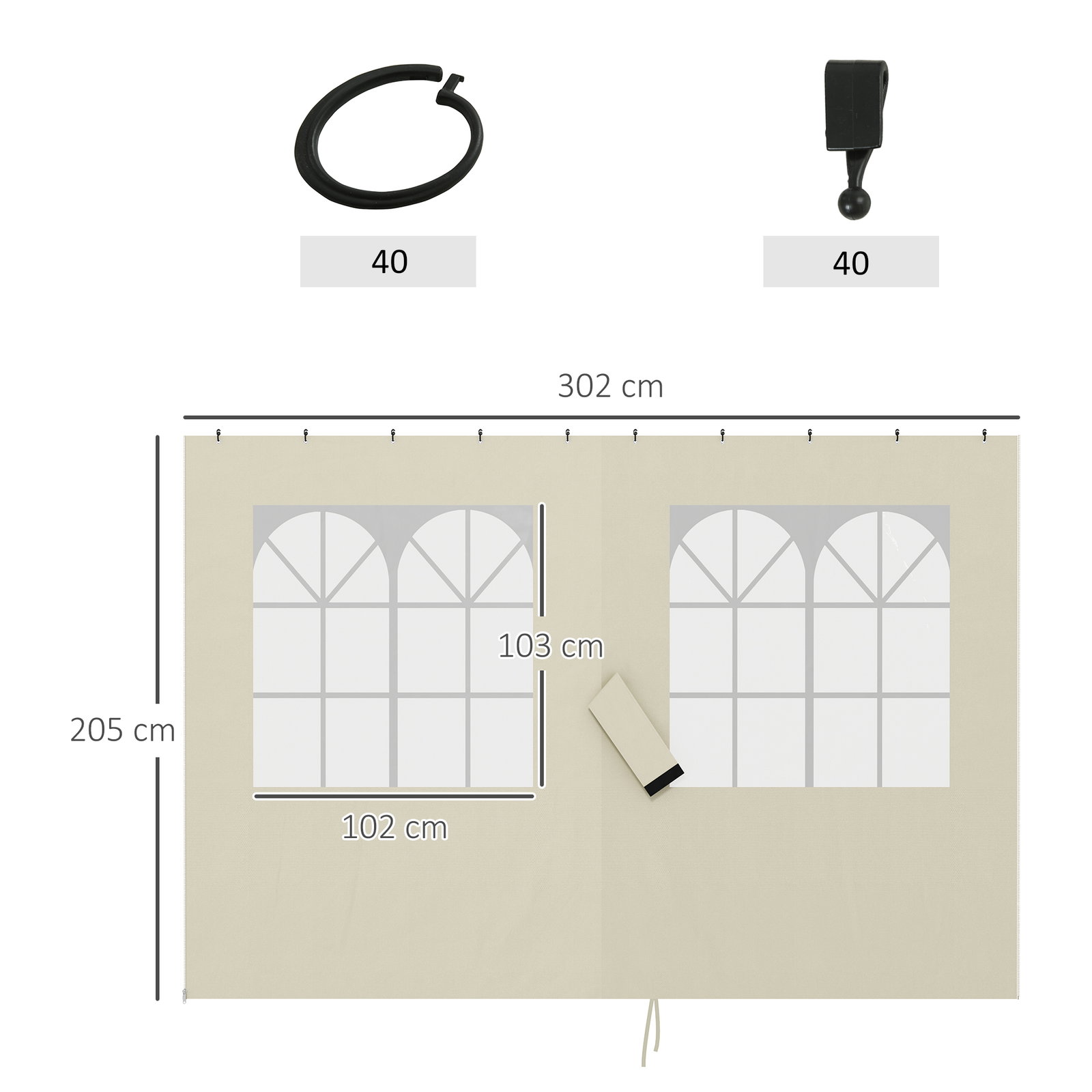 4 Paredes laterais para tenda 3x3 m laterais de tenda com ganchos 8 janelas e proteção UV creme