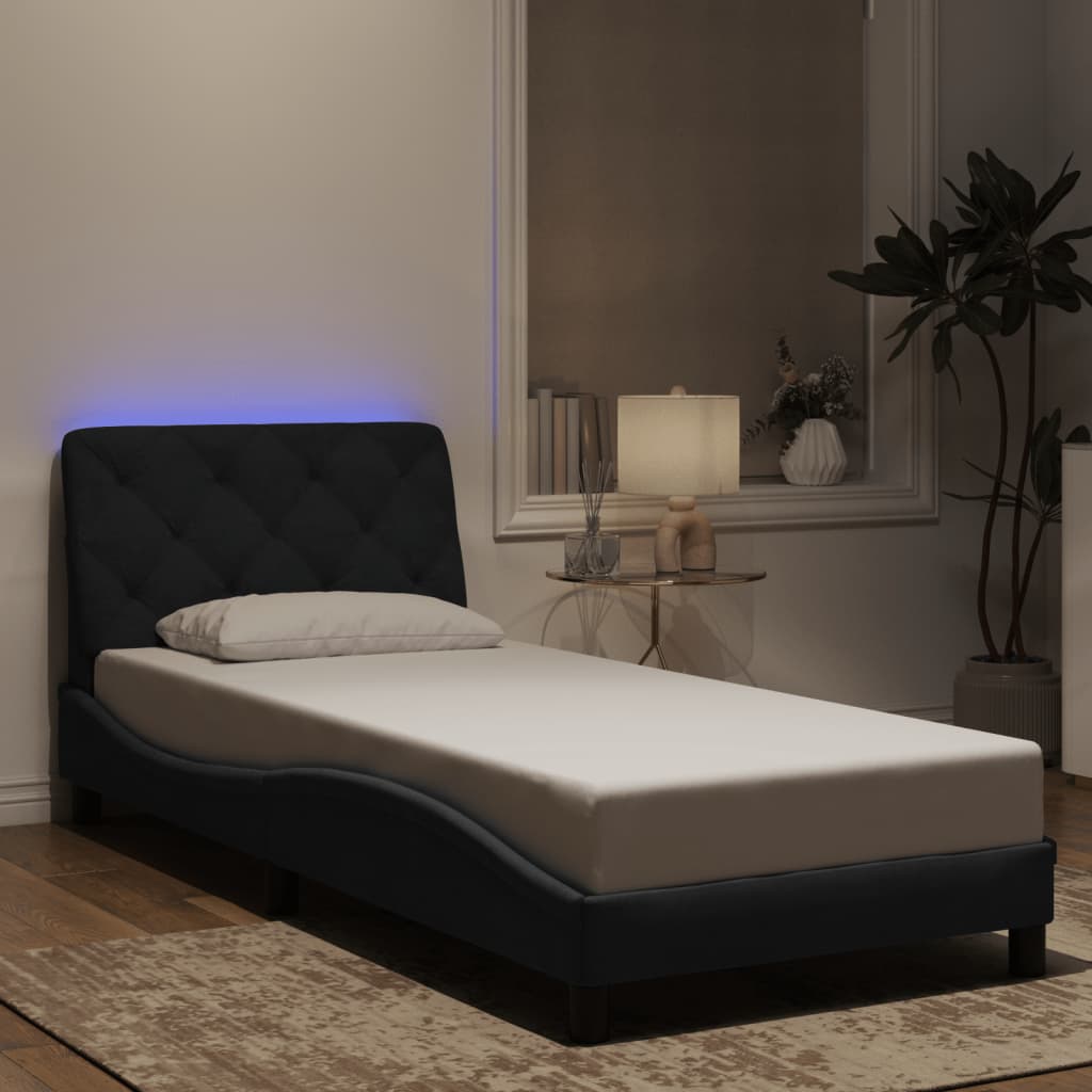 Estrutura de cama com LED sem colchão 90x190 cm veludo preto