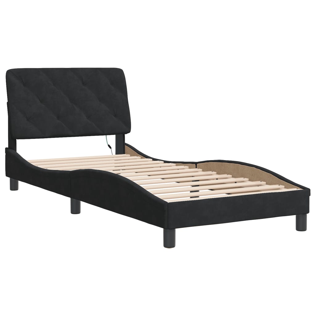 Estrutura de cama com LED sem colchão 90x190 cm veludo preto