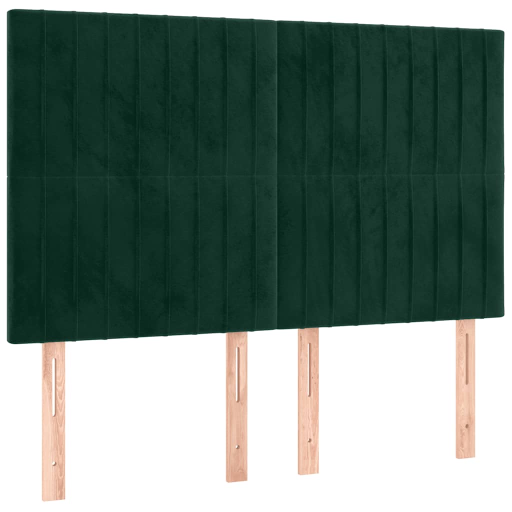 Cabeceira de cama c/ LED veludo 144x5x118/128 cm verde-escuro