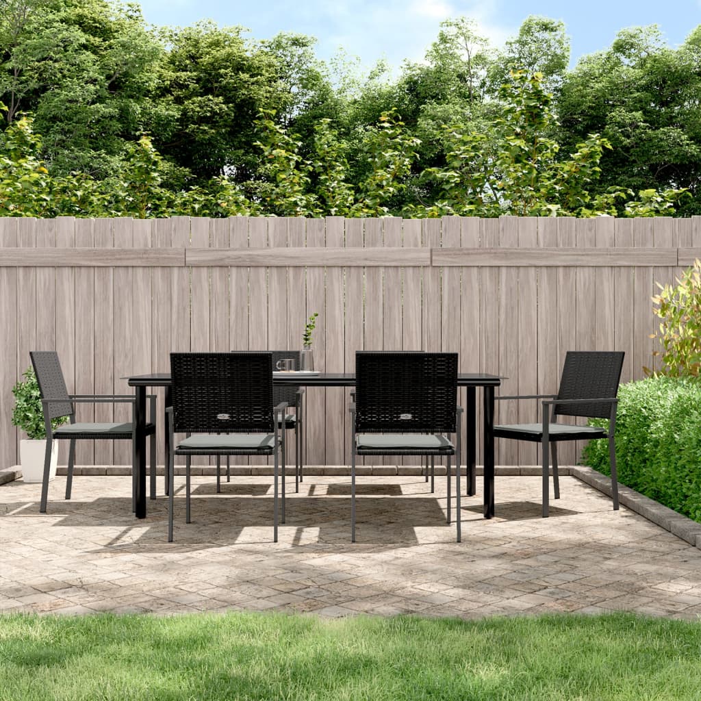 7 Pcs conjunto de jantar p/ jardim c/ almofadões vime PE e aço