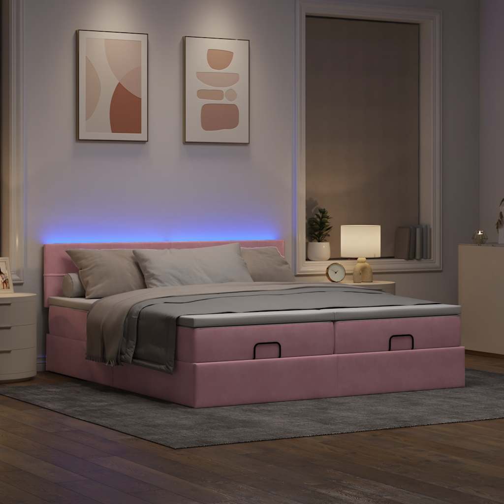 Moldura de cama otomana com colchão rosa 200x200cm veludo