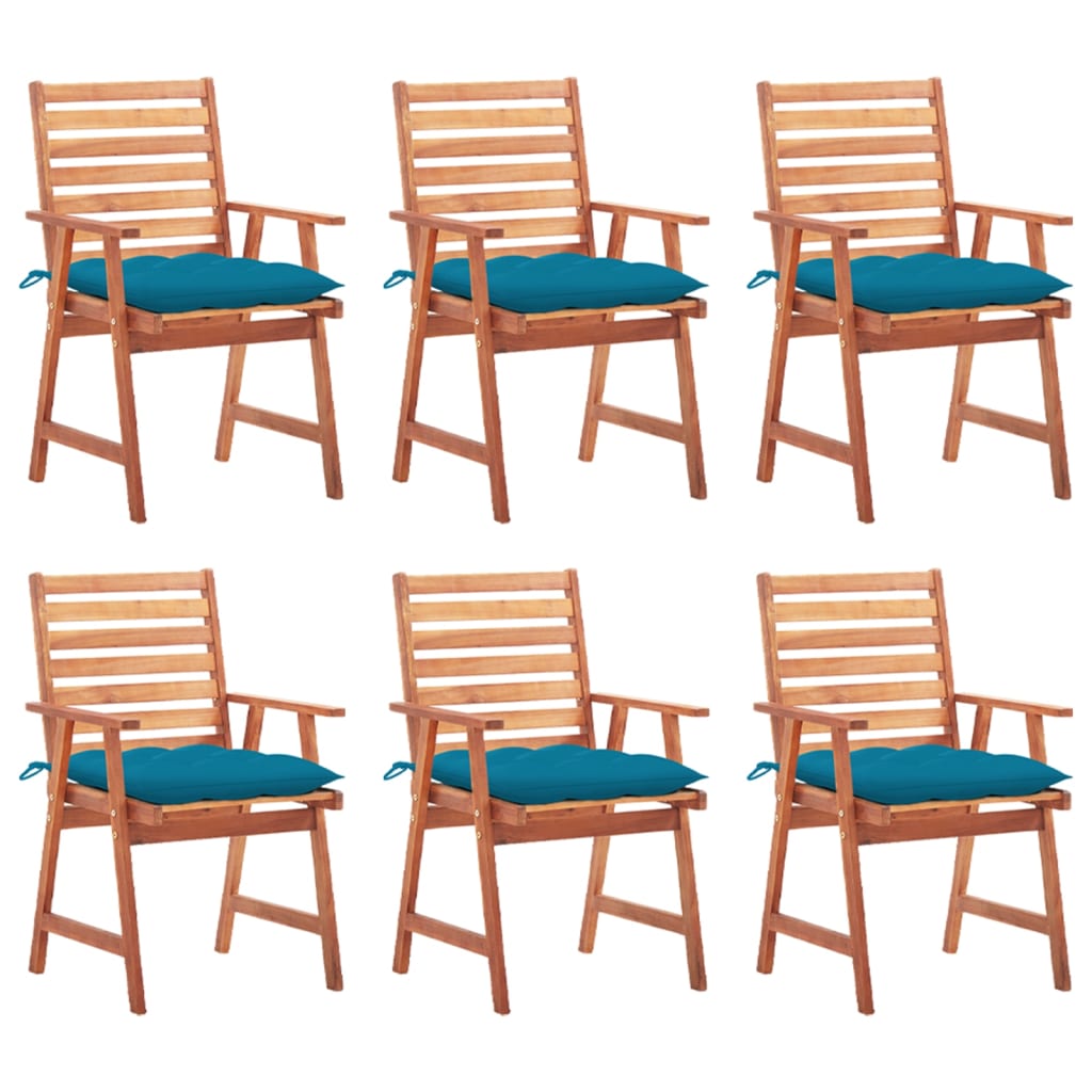 Cadeiras de jantar p/ jardim 6 pcs c/ almofadões acácia maciça