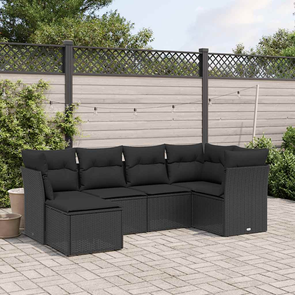 6 Pcs conjunto sofás de jardim c/ almofadões vime PE preto