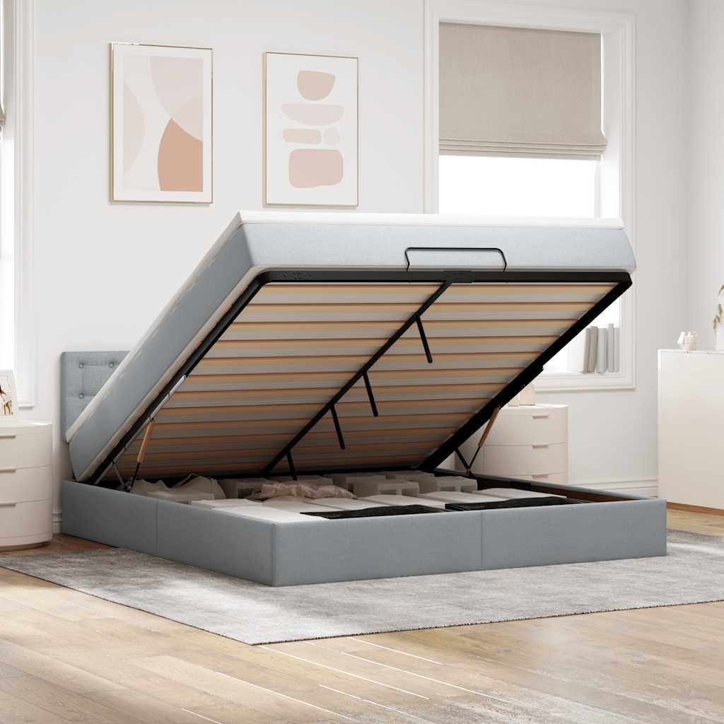 Cama otomana com colchão & leds 180x200cm tecido cinzento claro