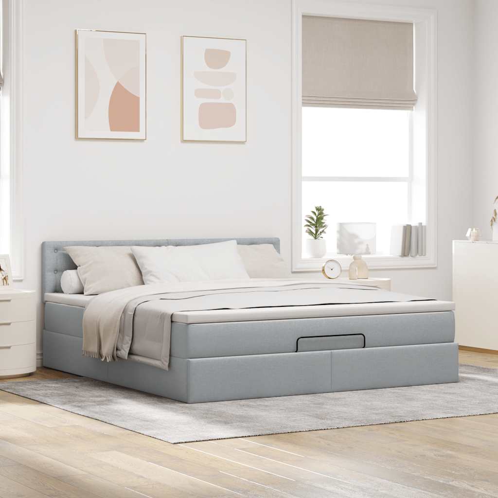 Cama otomana com colchão & leds 180x200cm tecido cinzento claro