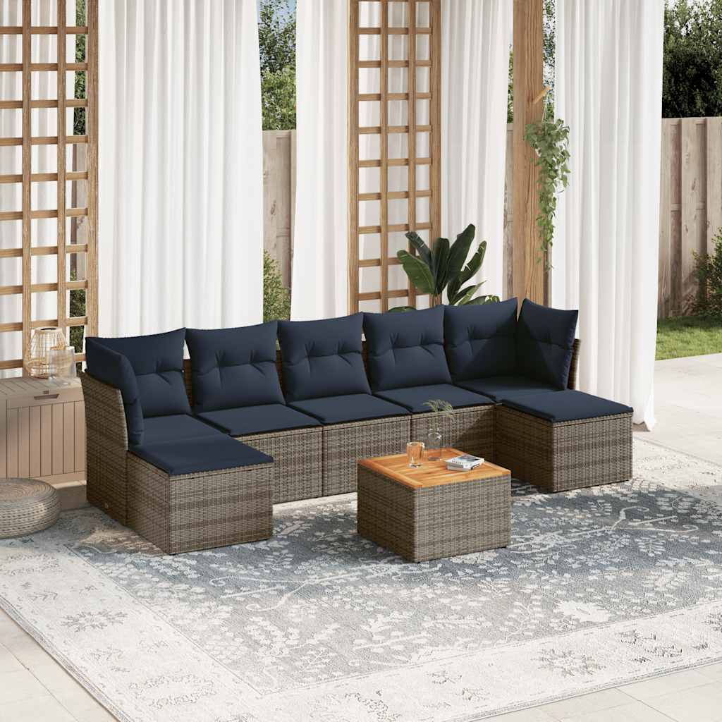 Conjunto de sofá de jardim com 8 peças e almofadas em rattan sintético cinza