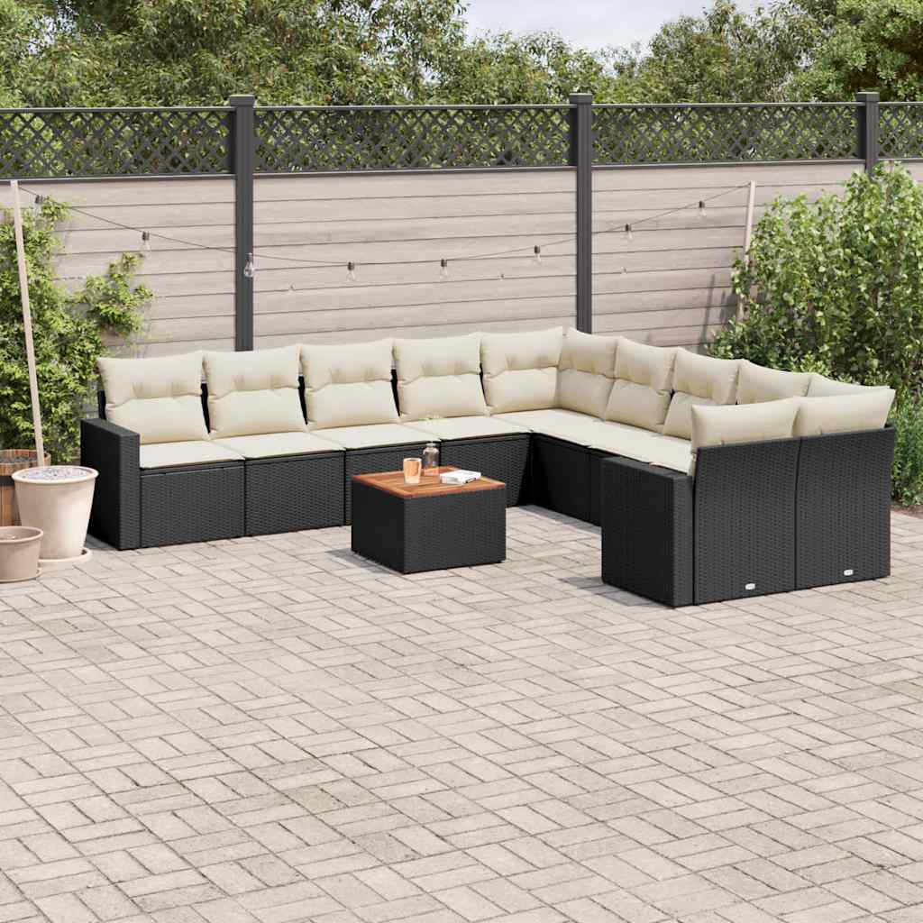 11 Pcs conjunto sofás de jardim c/ almofadões vime PE preto