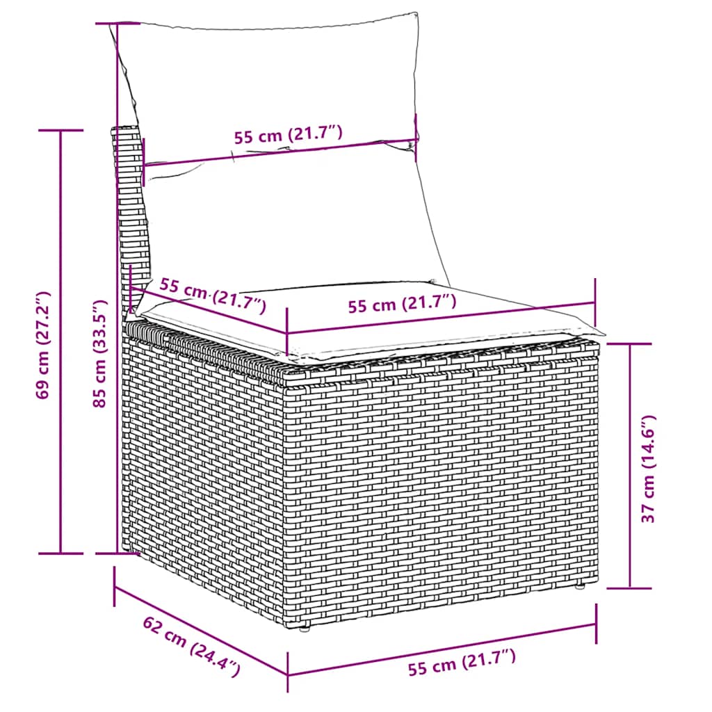 11 Pcs conjunto sofás de jardim c/ almofadões vime PE preto