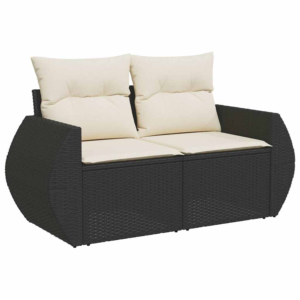 10 Pcs conjunto sofás de jardim c/ almofadões vime PE preto