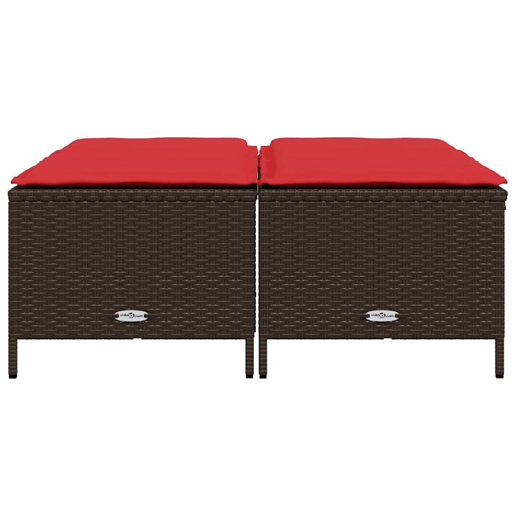 Banquetas de jardim com almofadas, conjunto de 4 peças, em rattan sintético marrom