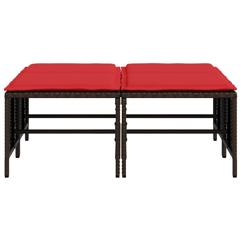 Banquetas de jardim com almofadas, conjunto de 4 peças, em rattan sintético marrom