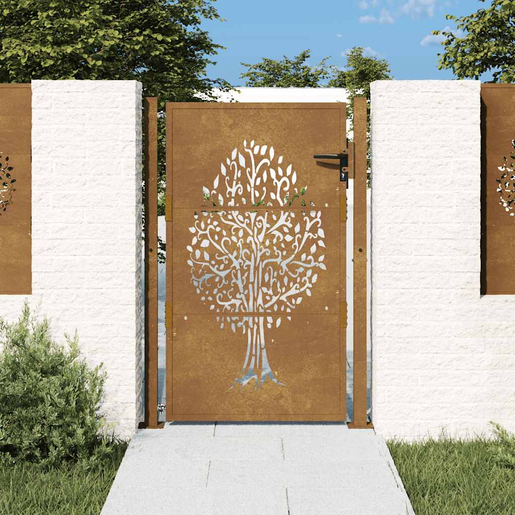 Portão de jardim 100x125 cm em aço corten com design de árvore