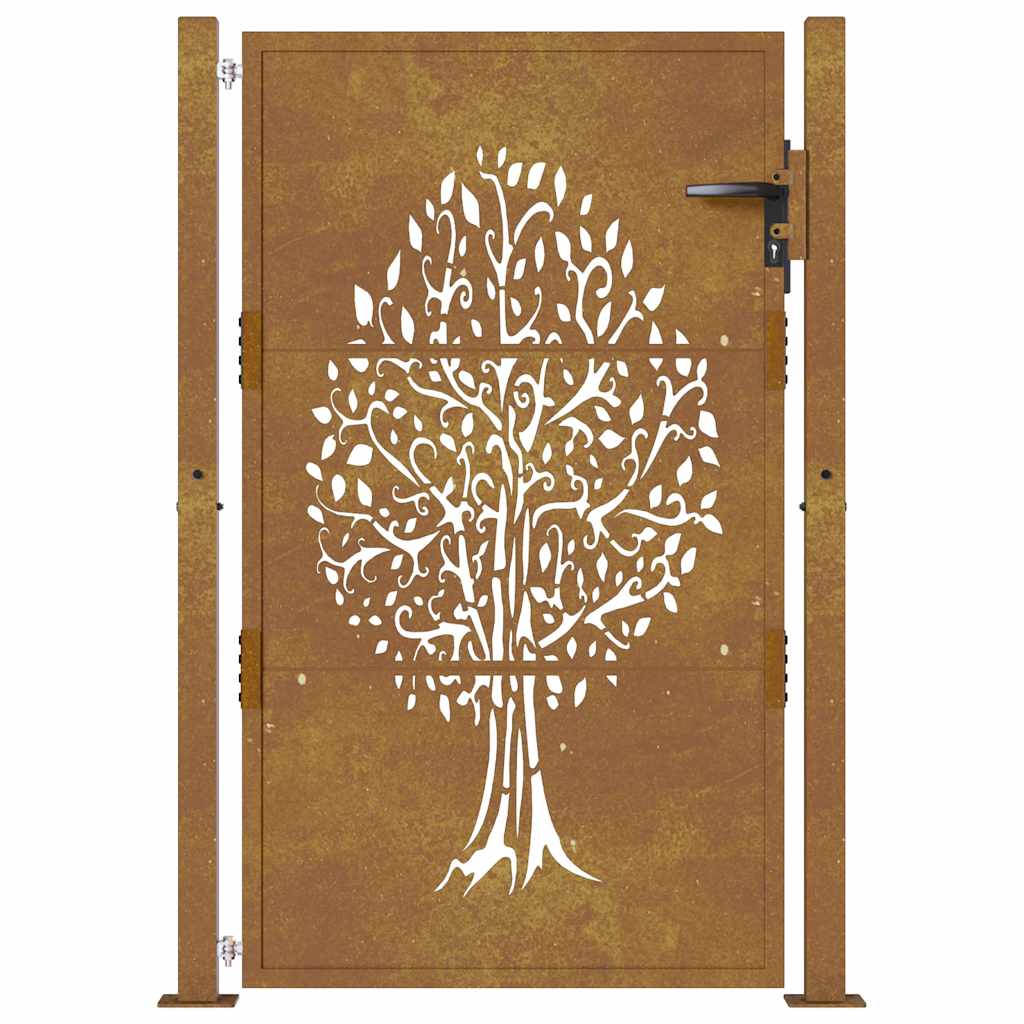 Portão de jardim 100x125 cm em aço corten com design de árvore