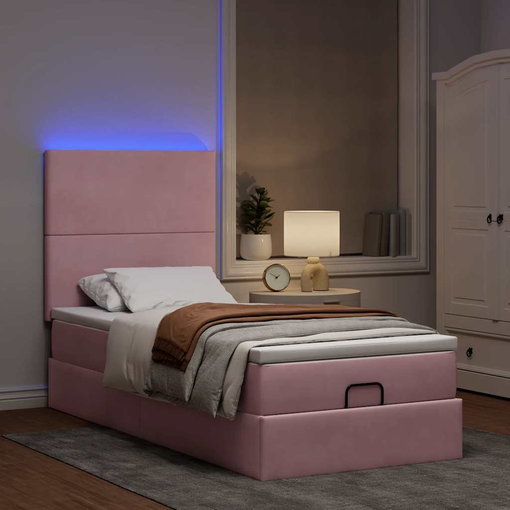 Estrutura de cama otomana com colchões 80x200 cm veludo rosa