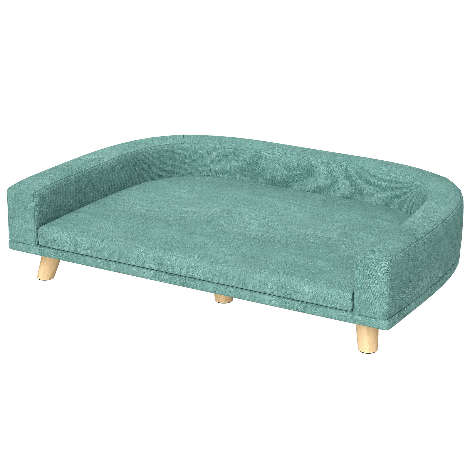 Sofá para cães cama elevada para cães estofada com almofada lavável e pés de madeira de pinho 98x67x25 cm verde