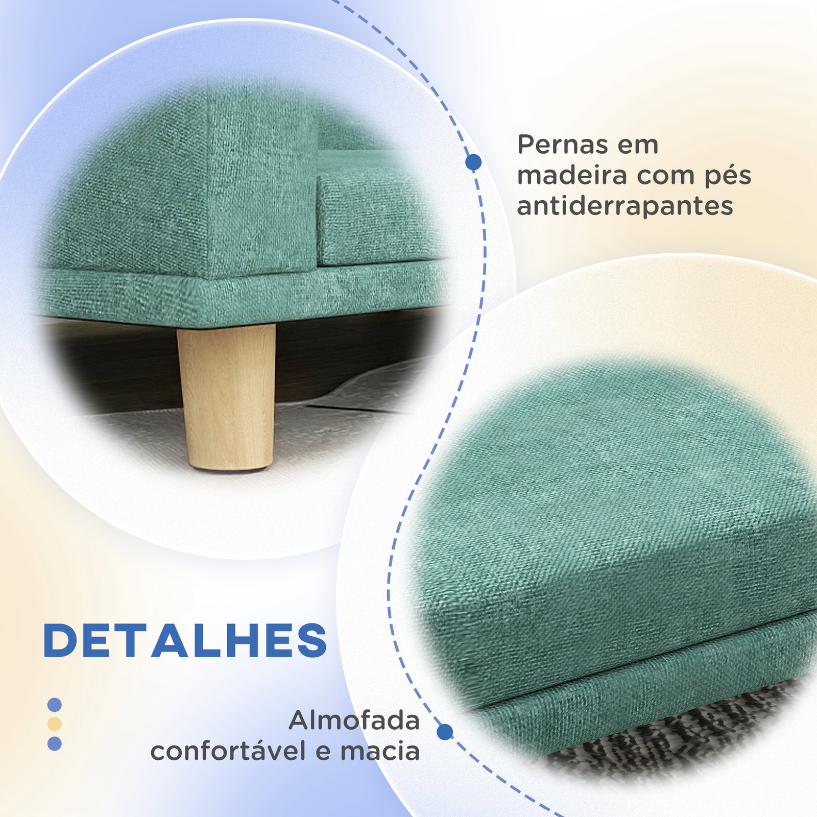 Sofá para cães cama elevada para cães estofada com almofada lavável e pés de madeira de pinho 98x67x25 cm verde