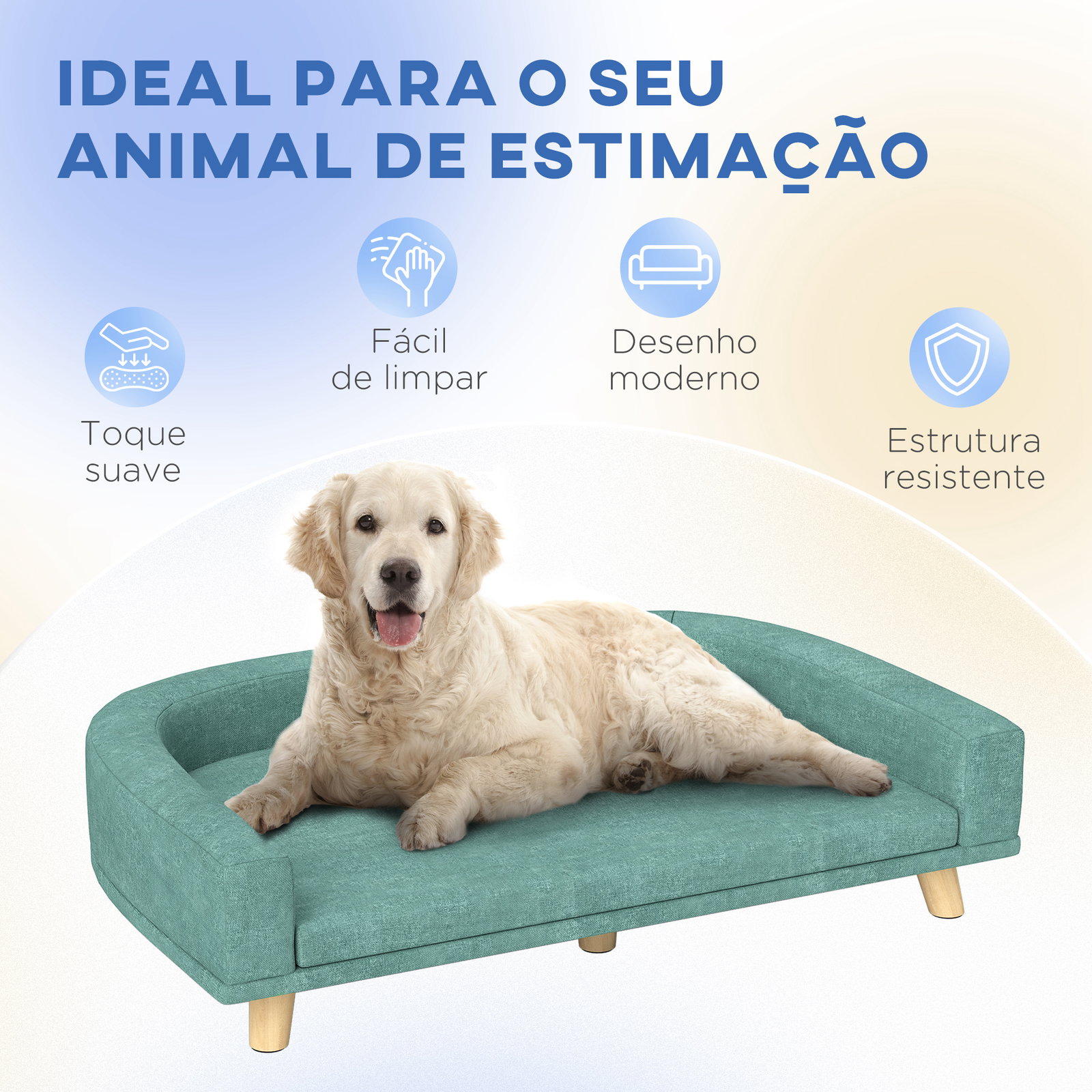 Sofá para cães cama elevada para cães estofada com almofada lavável e pés de madeira de pinho 98x67x25 cm verde