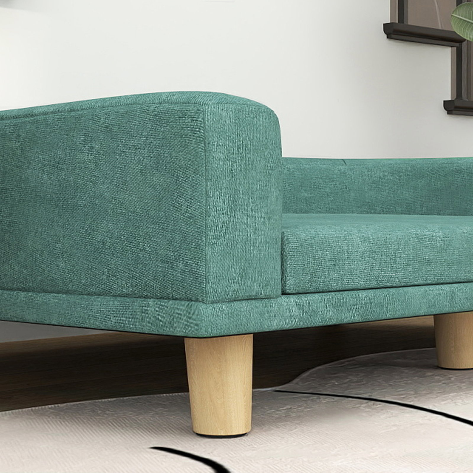 Sofá para cães cama elevada para cães estofada com almofada lavável e pés de madeira de pinho 98x67x25 cm verde
