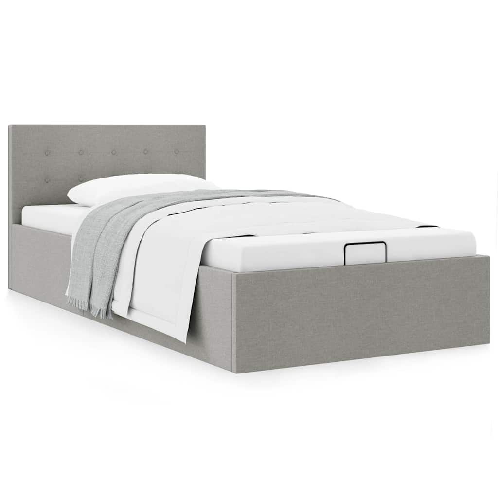 Cama hidráulica arrumação 90x200cm tecido cinza-claro