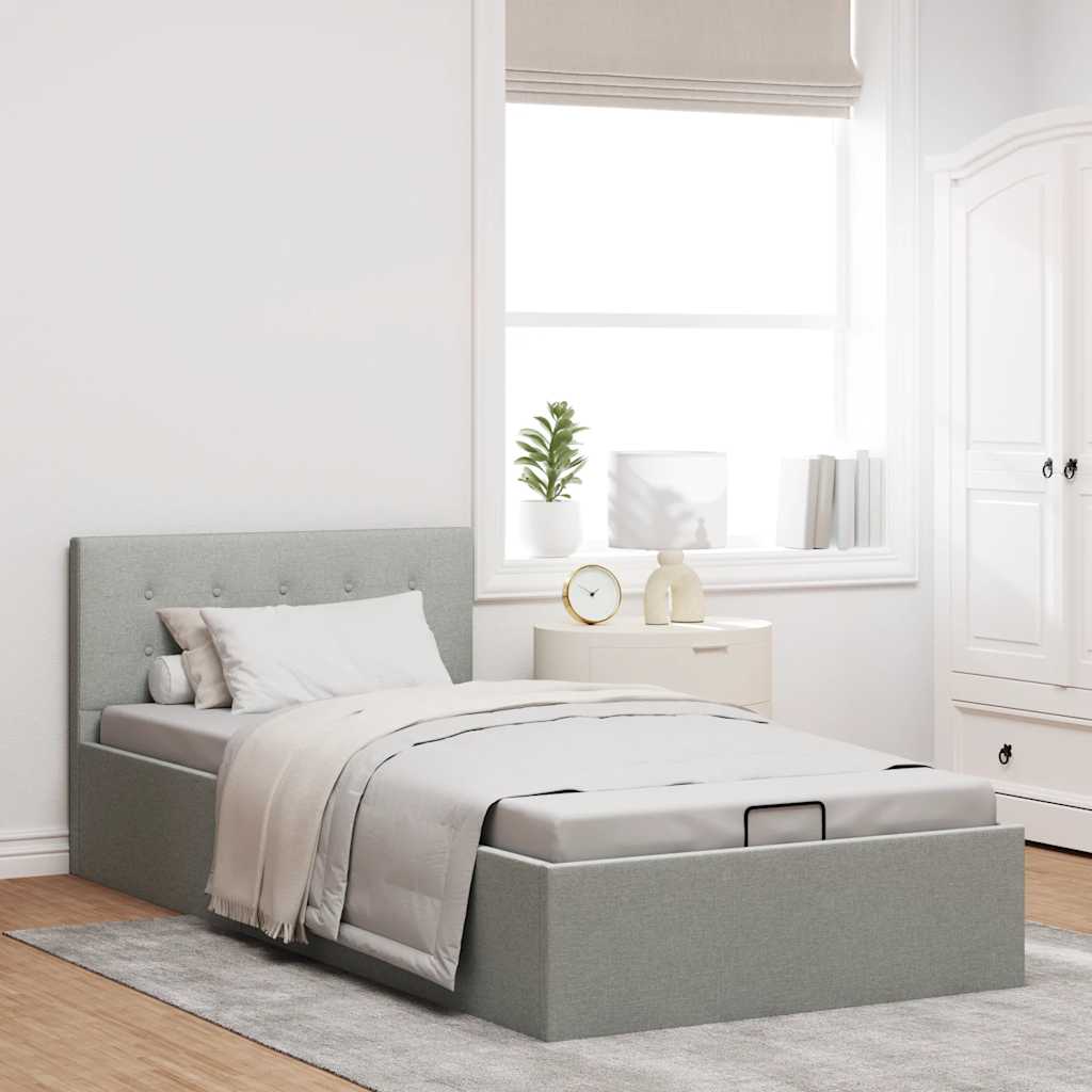Cama hidráulica arrumação 90x200cm tecido cinza-claro