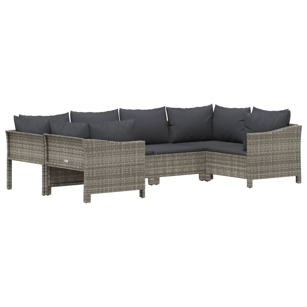 6 Pcs conjunto lounge de jardim c/ almofadões vime PE cinzento