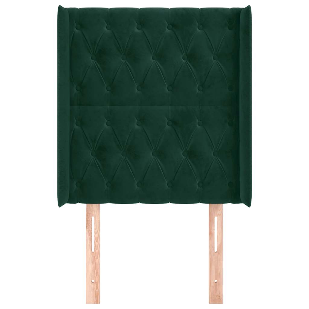 Cabeceira cama c/ abas veludo 83x16x118/128 cm verde-escuro