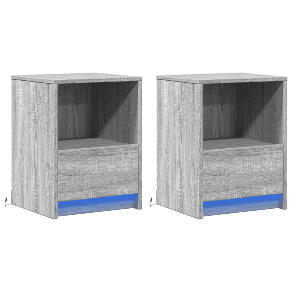 Mesas cabeceira c/ leds 2 pcs derivados madeira cinza sonoma