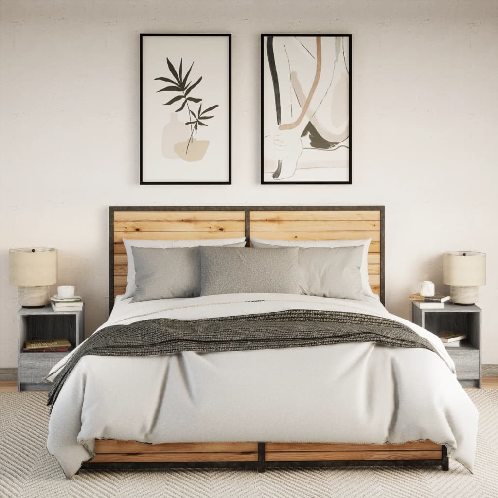 Mesas cabeceira c/ leds 2 pcs derivados madeira cinza sonoma