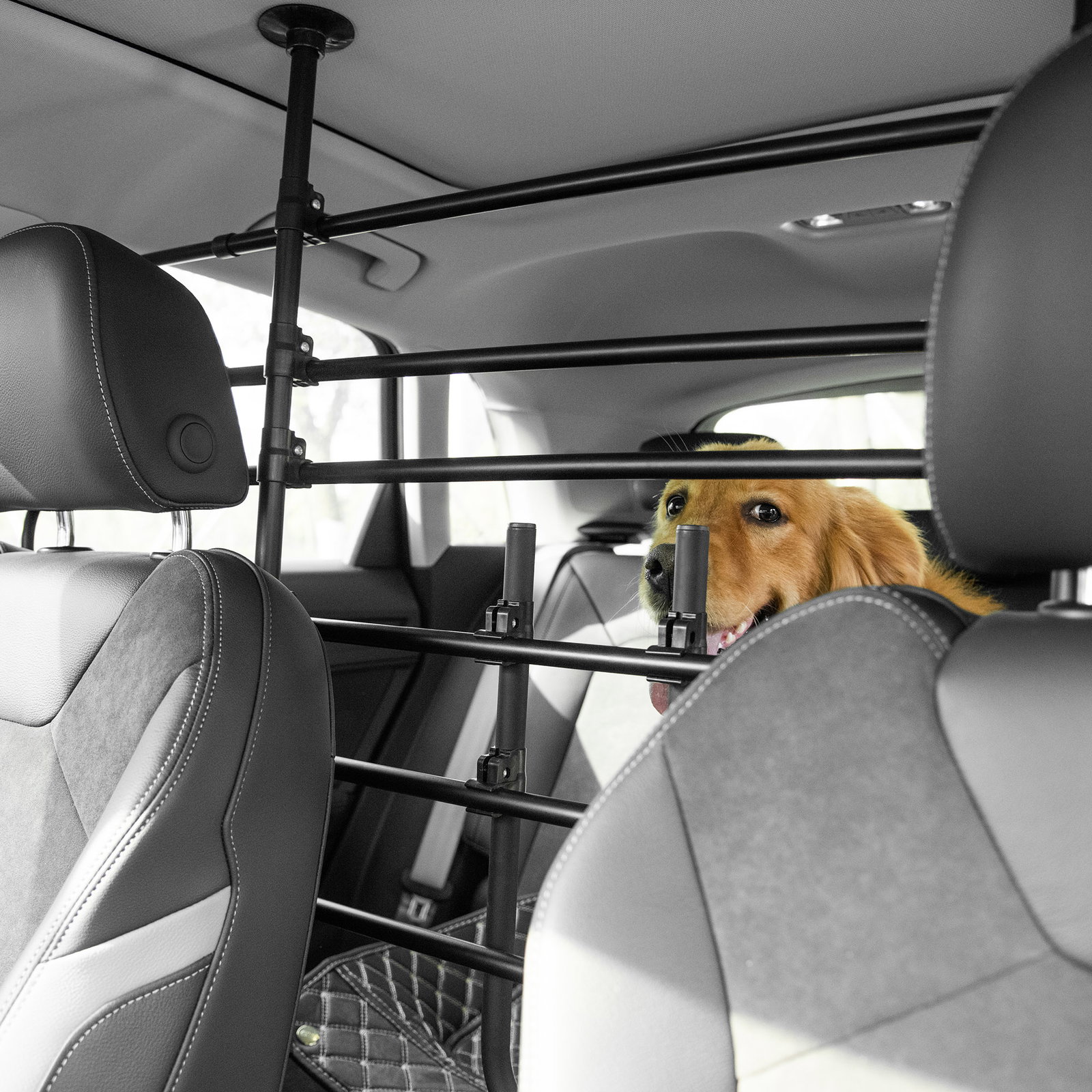 Grade de segurança de carro para cães ajustável em largura e altura 87-135x85x120cm grade separadora para porta malas de carro universal metal preto