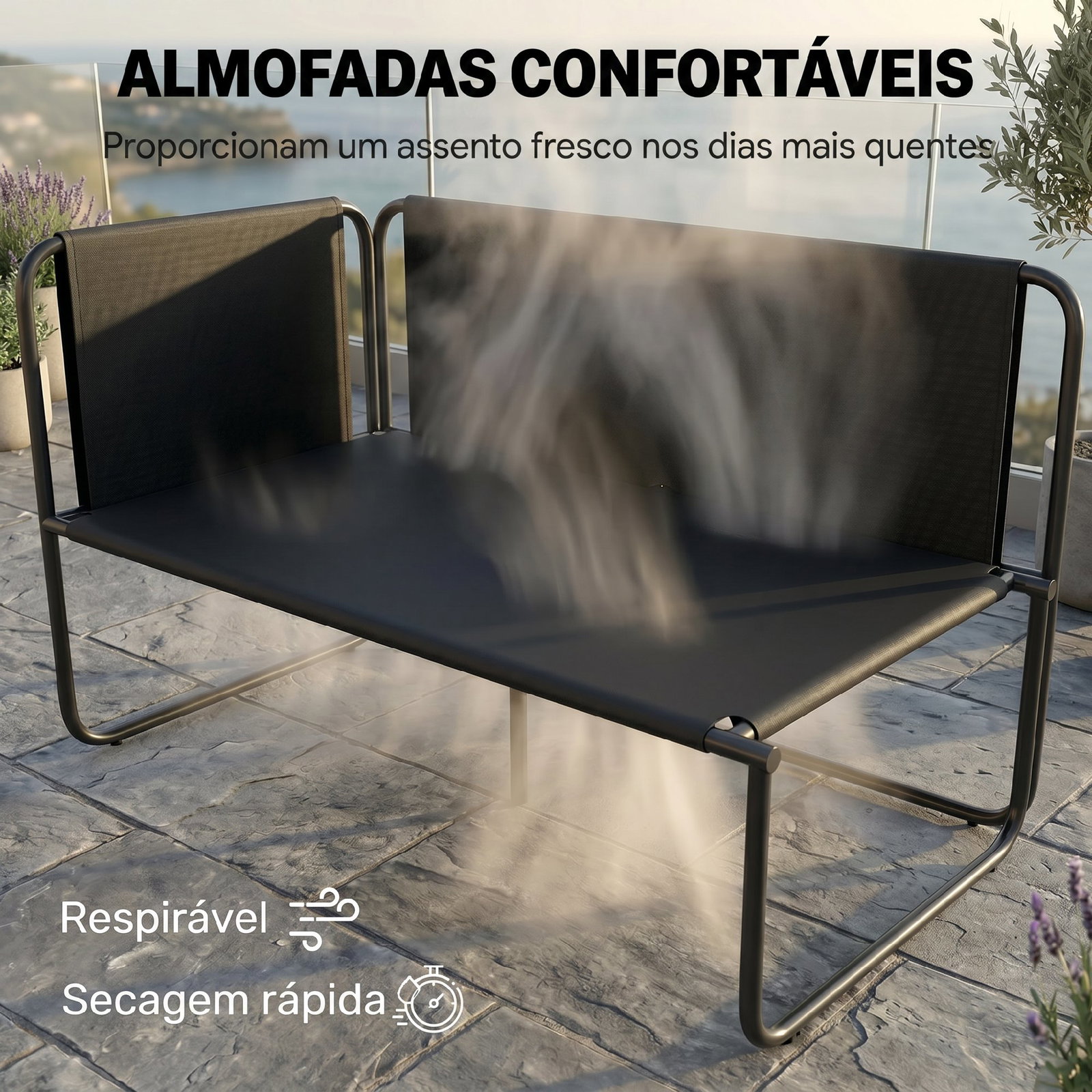 Conjunto de jardim de 4 peças móveis de exterior com 2 sofás de 2 lugares 2 mesas de vidro almofadas capas removíveis cinzento