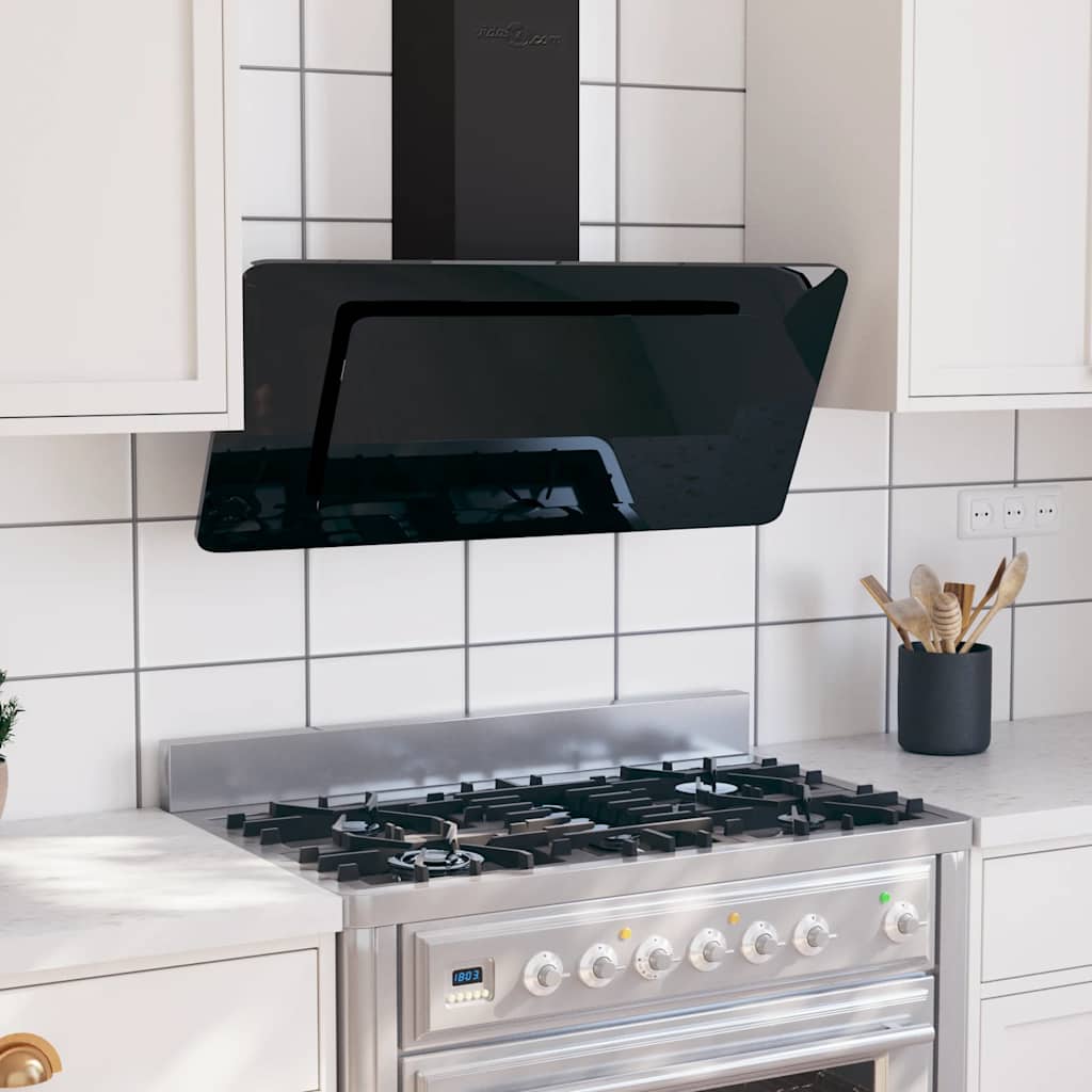 Exaustor de parede 90 cm aço inoxidável e vidro temperado preto