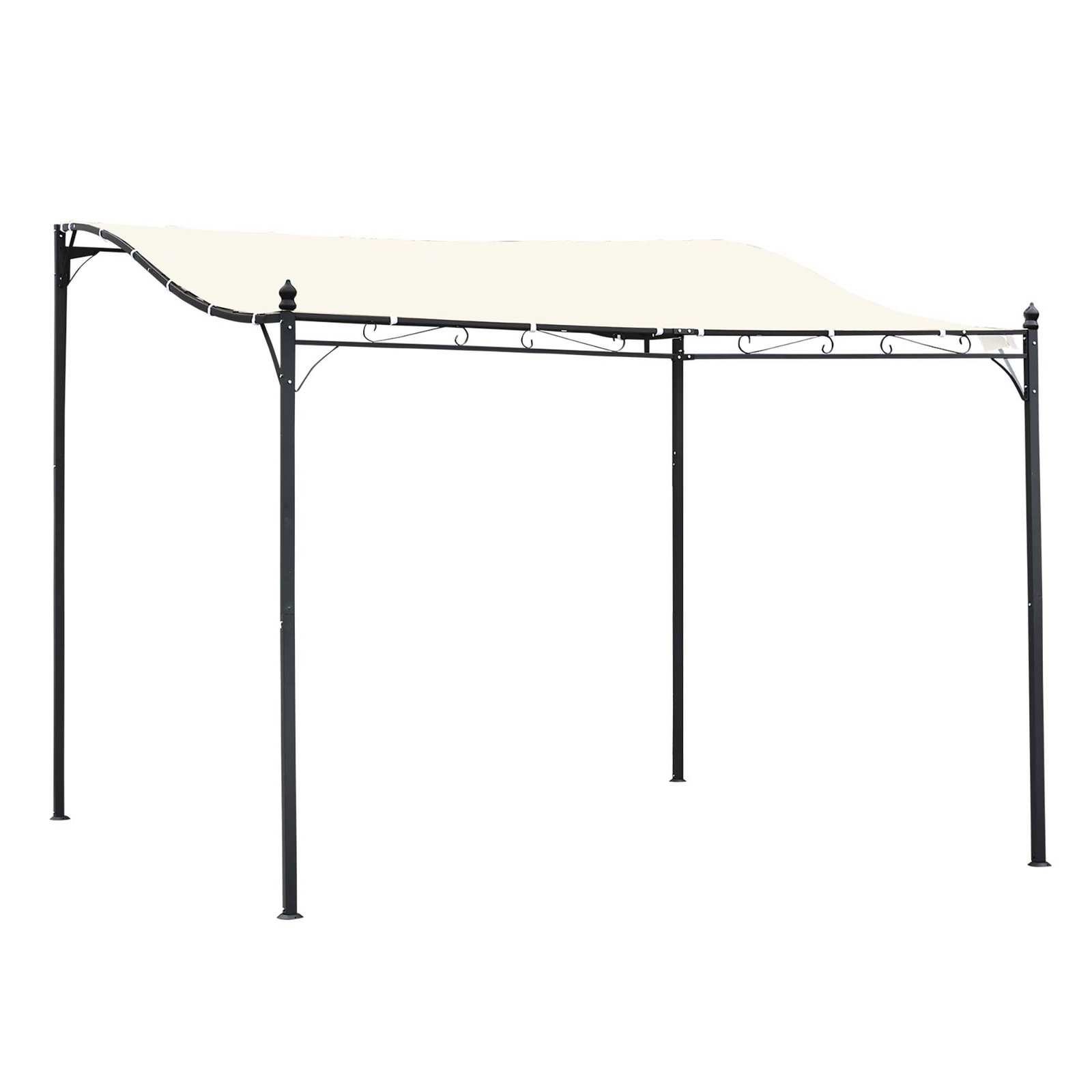 Pérgola de jardim 3x3m pérgola montada na parede com toldo e 16 orifícios de drenagem metal e poliéster creme