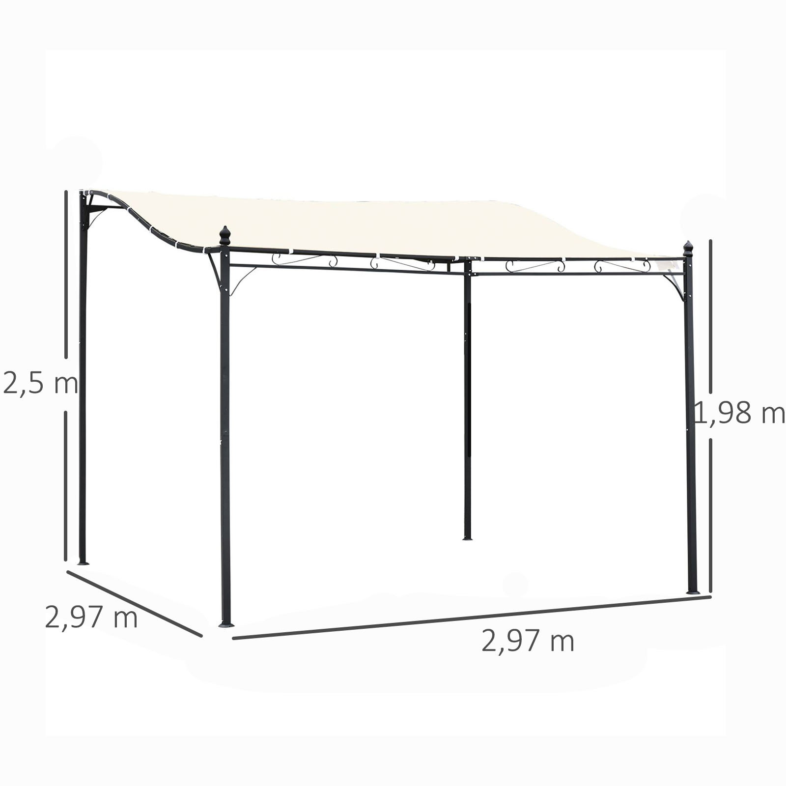 Pérgola de jardim 3x3m pérgola montada na parede com toldo e 16 orifícios de drenagem metal e poliéster creme