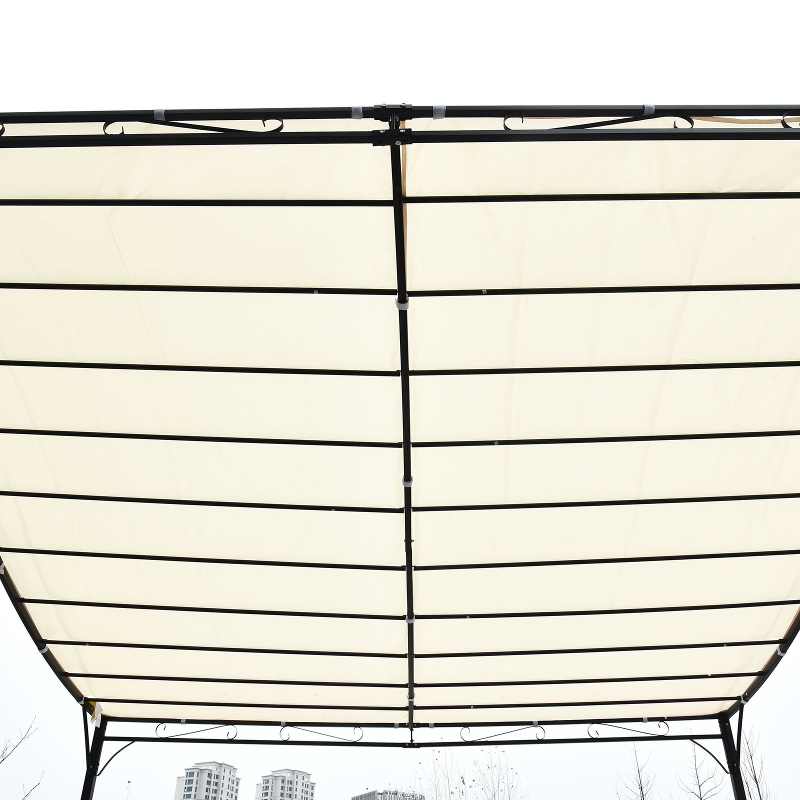 Pérgola de jardim 3x3m pérgola montada na parede com toldo e 16 orifícios de drenagem metal e poliéster creme
