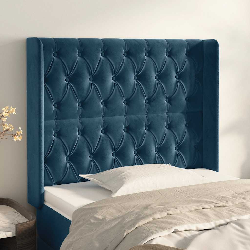 Cabeceira cama c/ abas veludo 103x16x118/128 cm azul-escuro