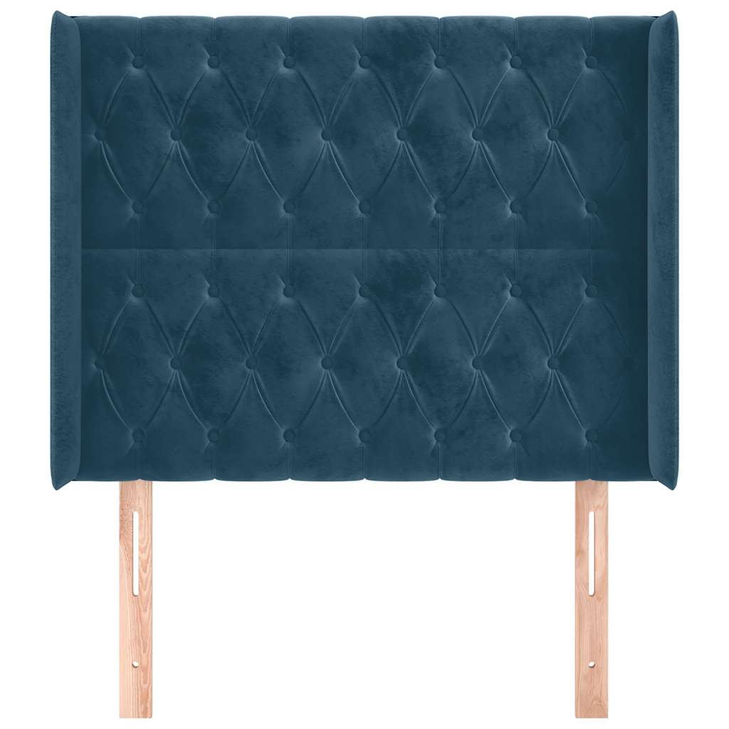 Cabeceira cama c/ abas veludo 103x16x118/128 cm azul-escuro