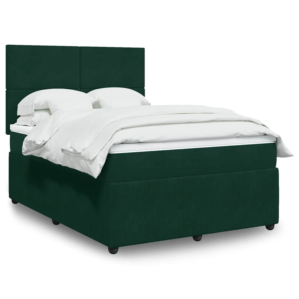 Cama com molas/colchão 140x200 cm veludo verde-escuro