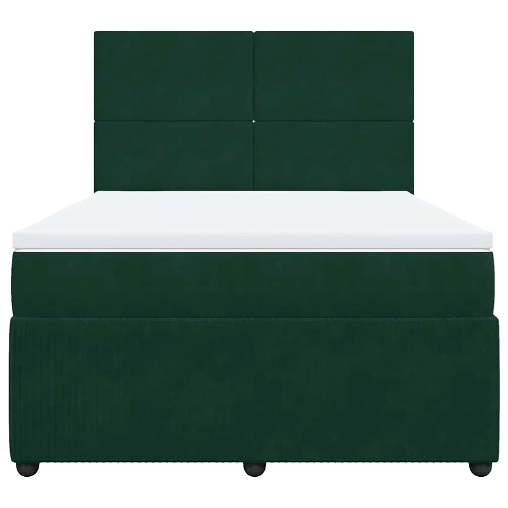 Cama com molas/colchão 140x200 cm veludo verde-escuro