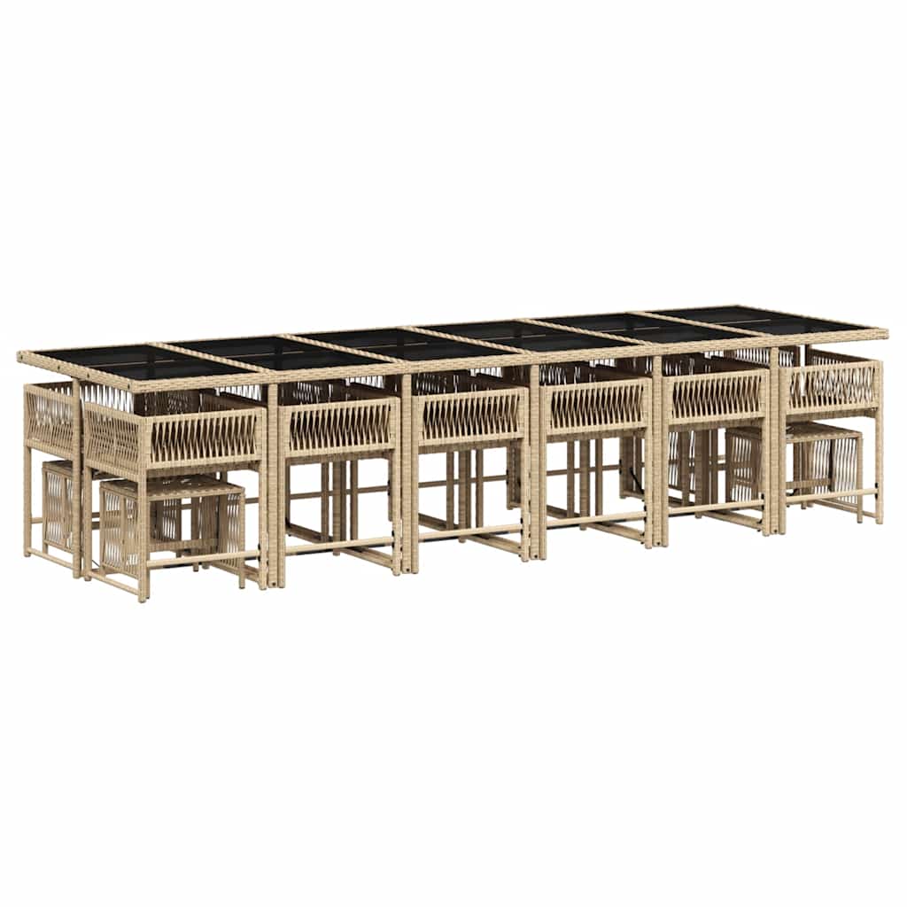 17 Pcs conjunto de jantar p/ jardim c/ almofadões vime PE bege