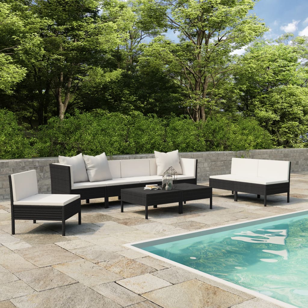 9 Pcs conjunto lounge de jardim c/ almofadões vime PE preto