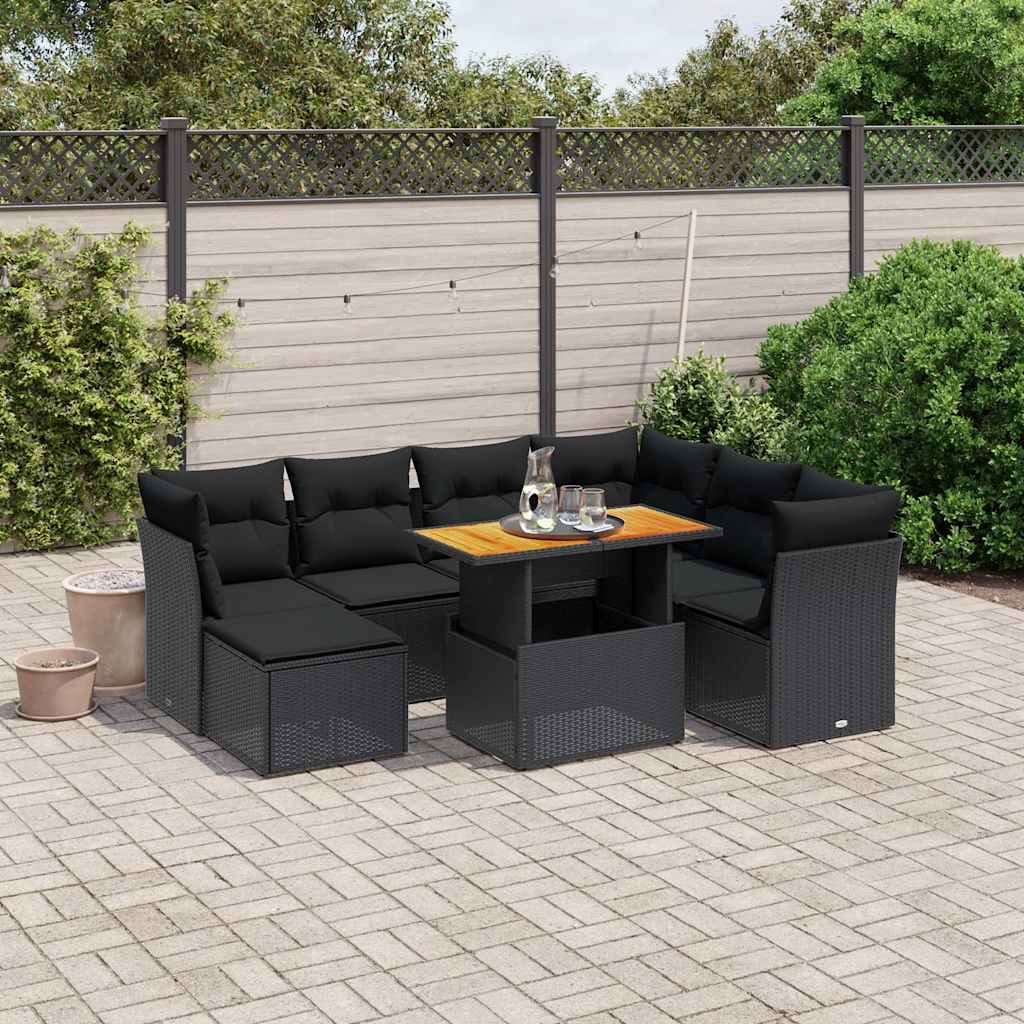 8 Pcs conjunto sofás de jardim com almofadões vime PE preto