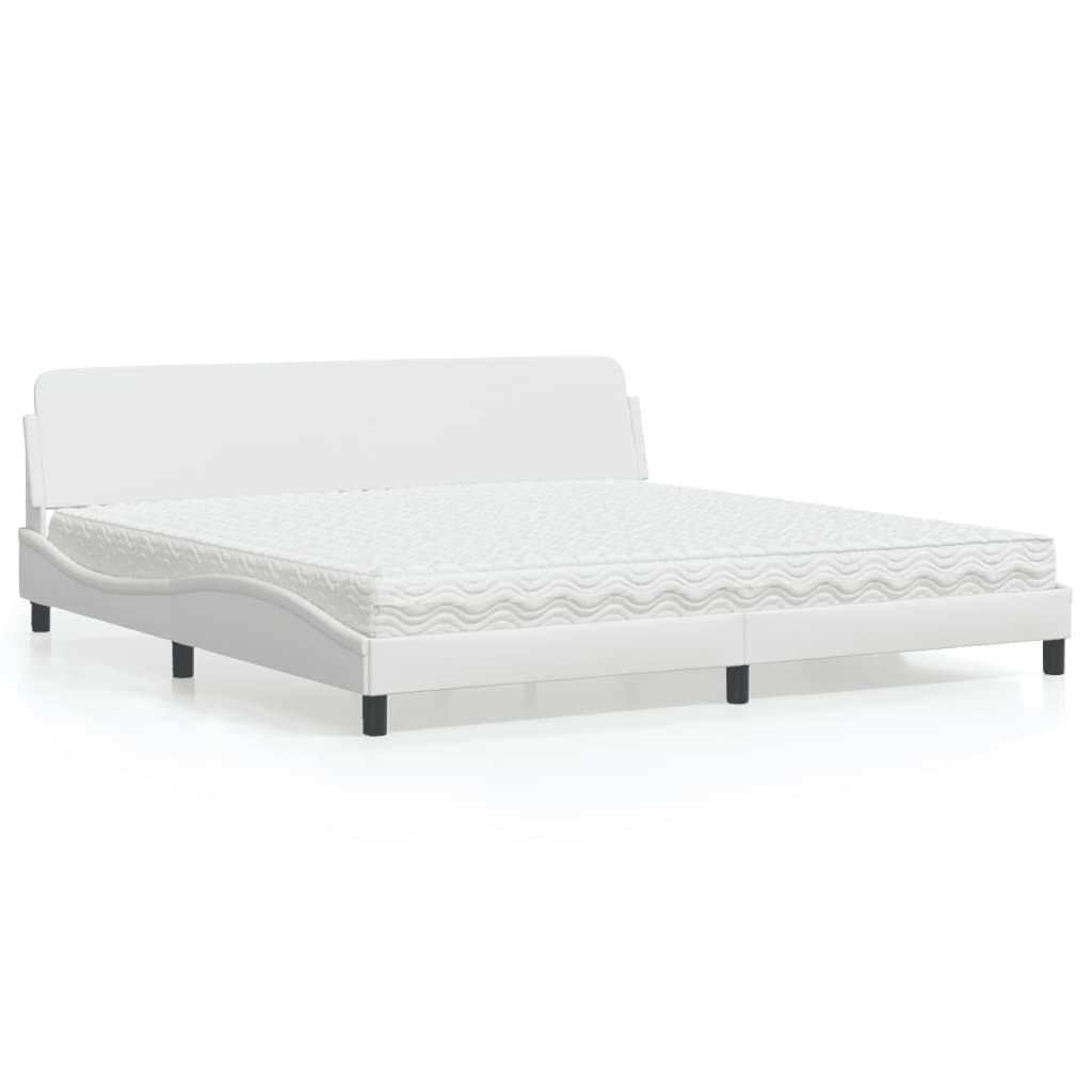 Cama com colchão dover 200x200 cm couro artificial branco