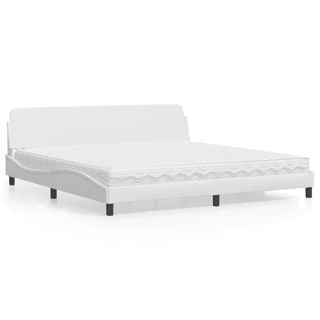 Cama com colchão dover 200x200 cm couro artificial branco