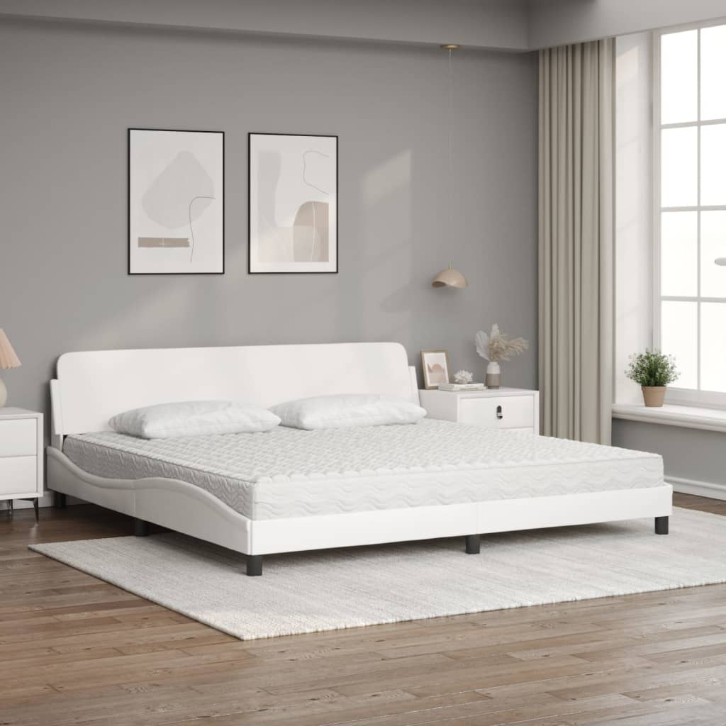 Cama com colchão dover 200x200 cm couro artificial branco