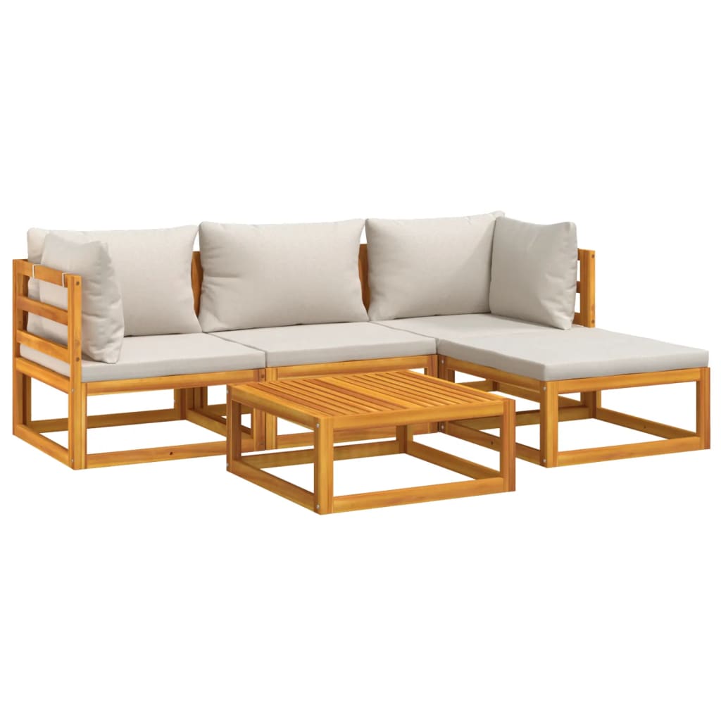 5 Pcs conj. lounge de jardim madeira c/ almofadões cinza-claro