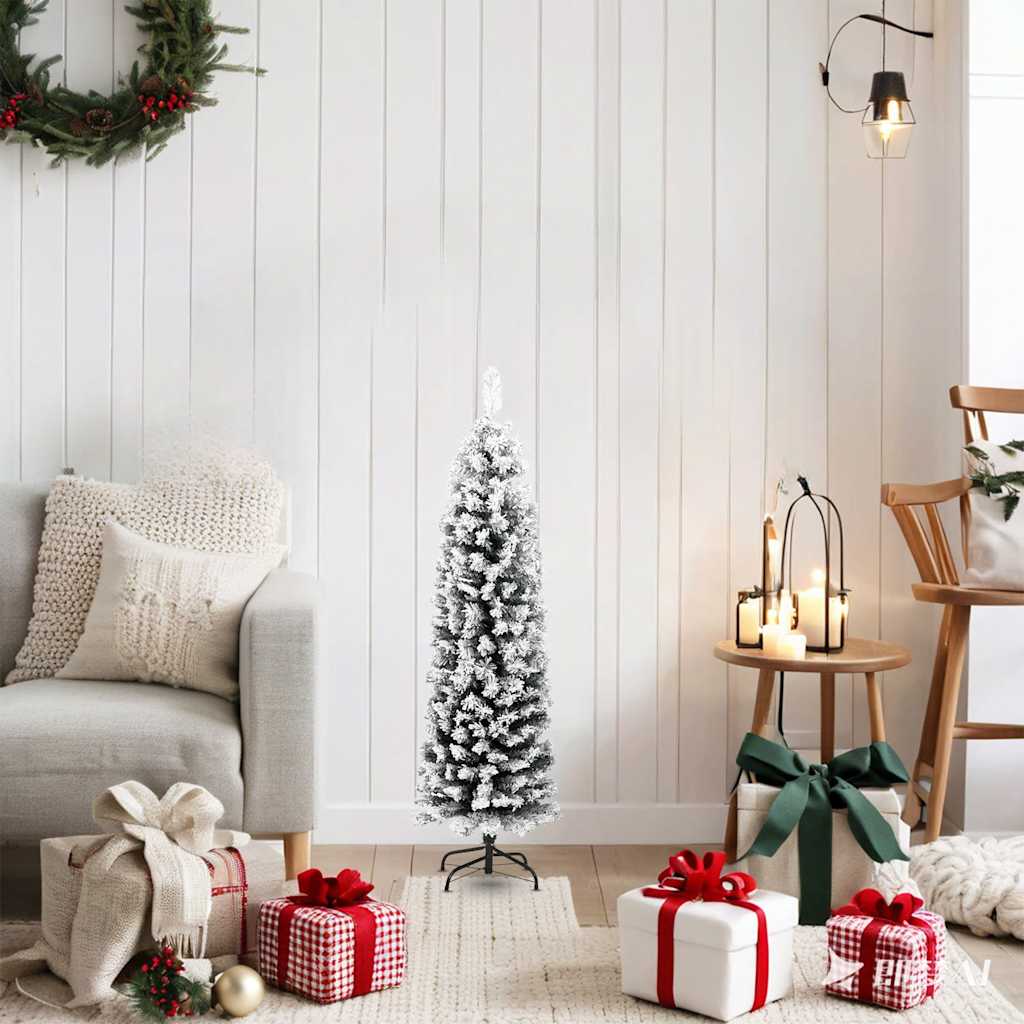 Árvore de natal artificial fina com neve 120 cm PVC verde