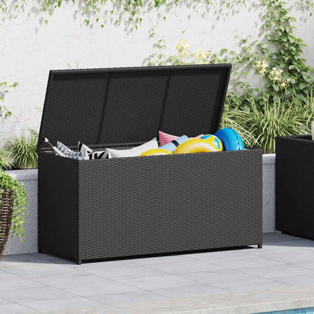 Caixa de arrumação para jardim 120x50x60 cm vime PE preto